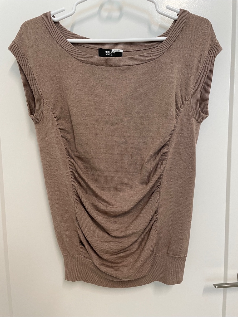 Philippe Adec Taupe Ruched Sleeveless Knit Tank